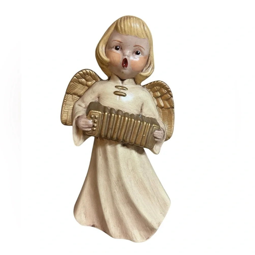 Vintage Angel Figurine Ceramic Handmade Christmas Holiday 9” Tall